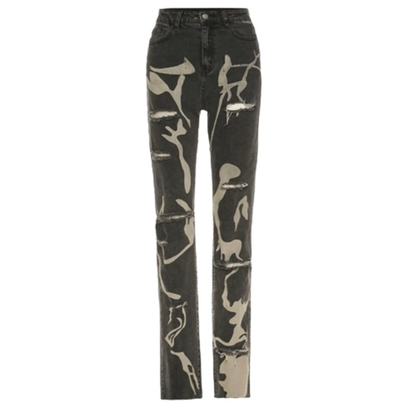 Blushmark Jeans High Waist Straight Leg Wash Grey Distressed Jeans